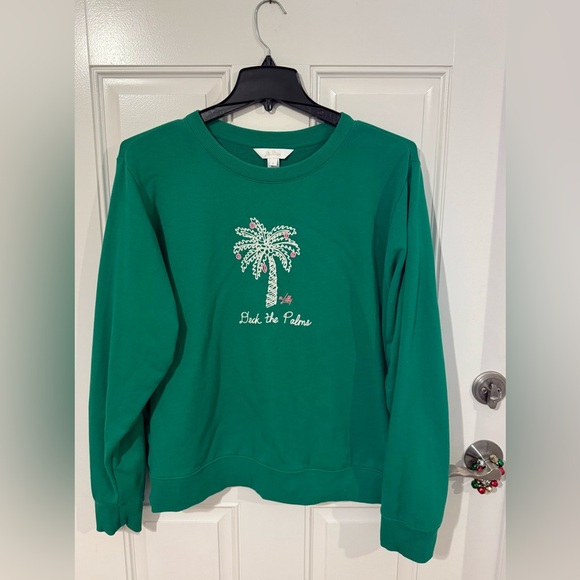 Lilly Pulitzer Tops - Lilly Pulitzer Green Sweatshirt with Palm Tree Design